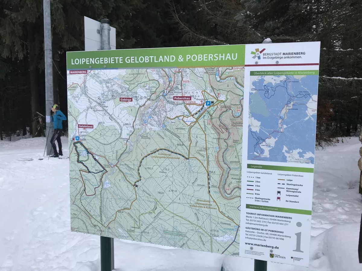 Loipenkarte am Einstieg der Loipen bei Marienberg-Gelobtland