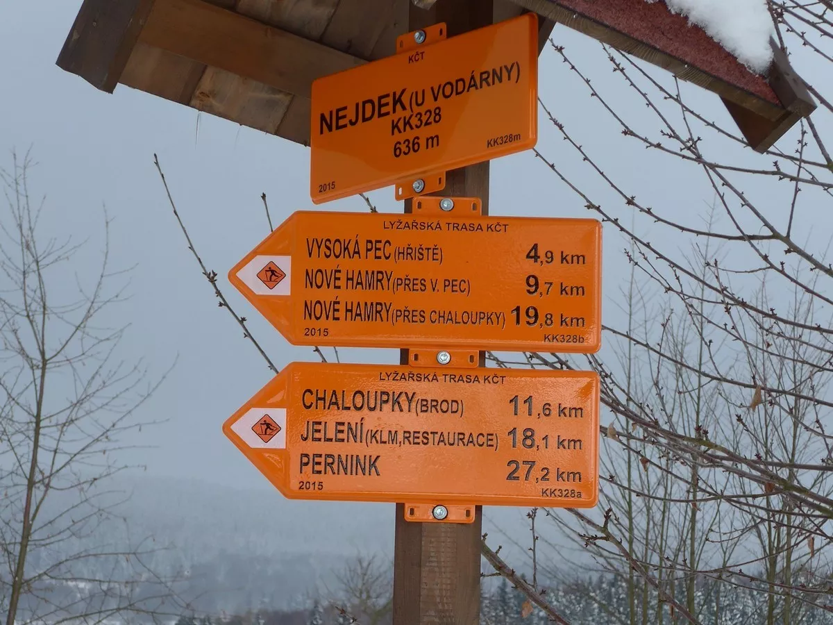 Loipenausschilderung bei Nejdek