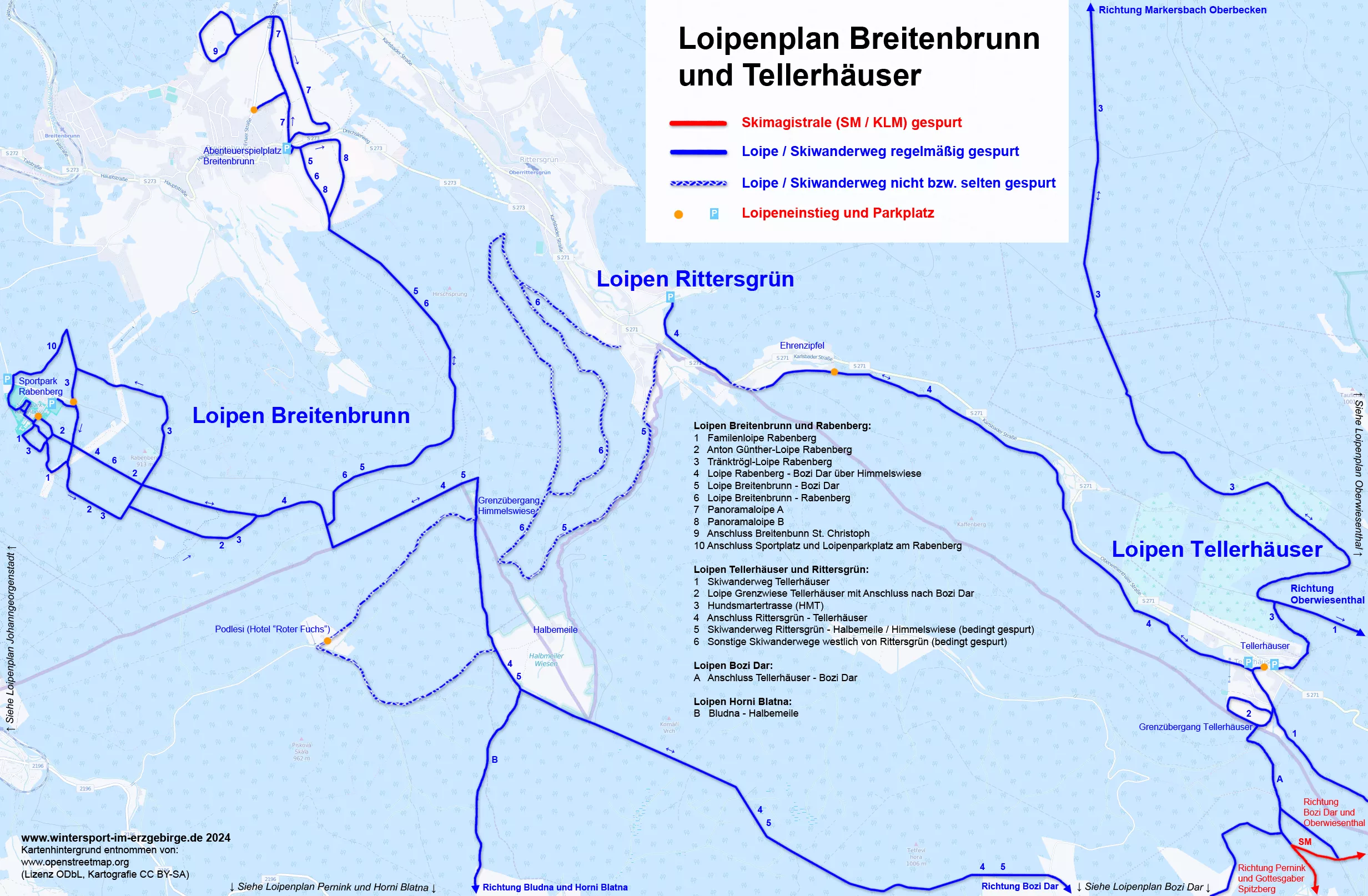Loipenplan Breitenbrunn, Rittersgrün und Tellerhäuser