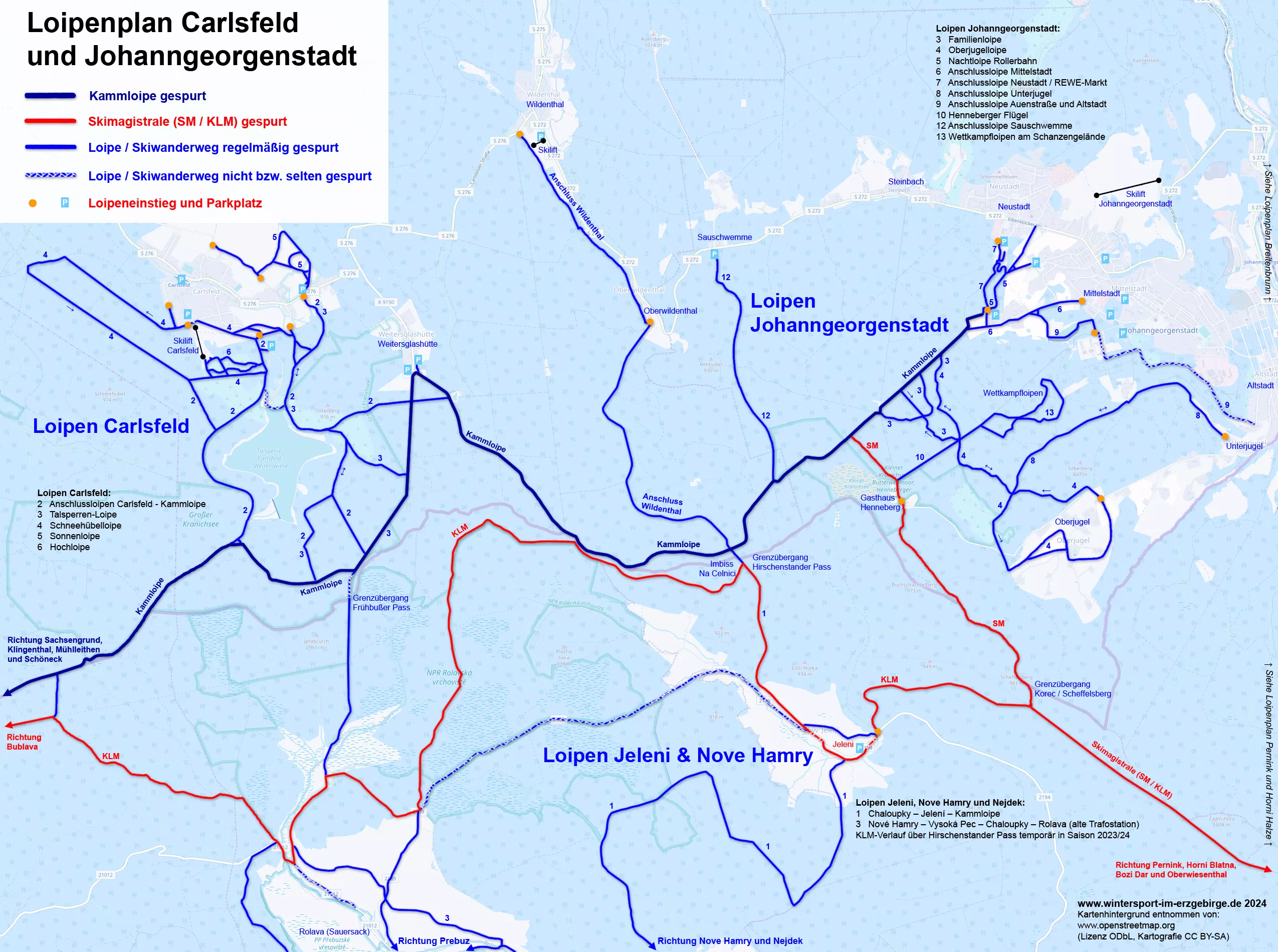 Loipenplan Johanngeorgenstadt und Carlsfeld (Kammloipe)