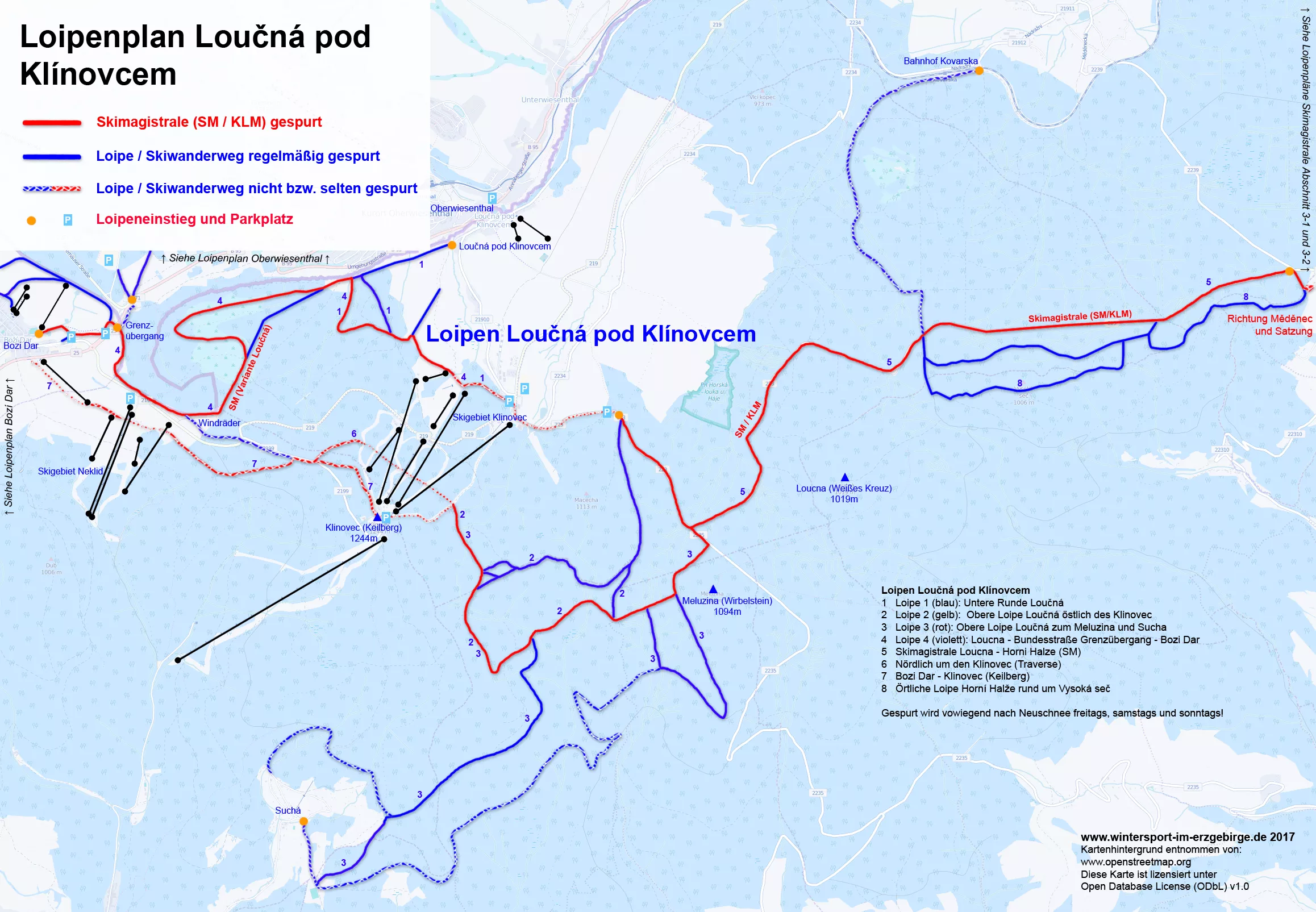Loipenplan Loucna und Klinovec