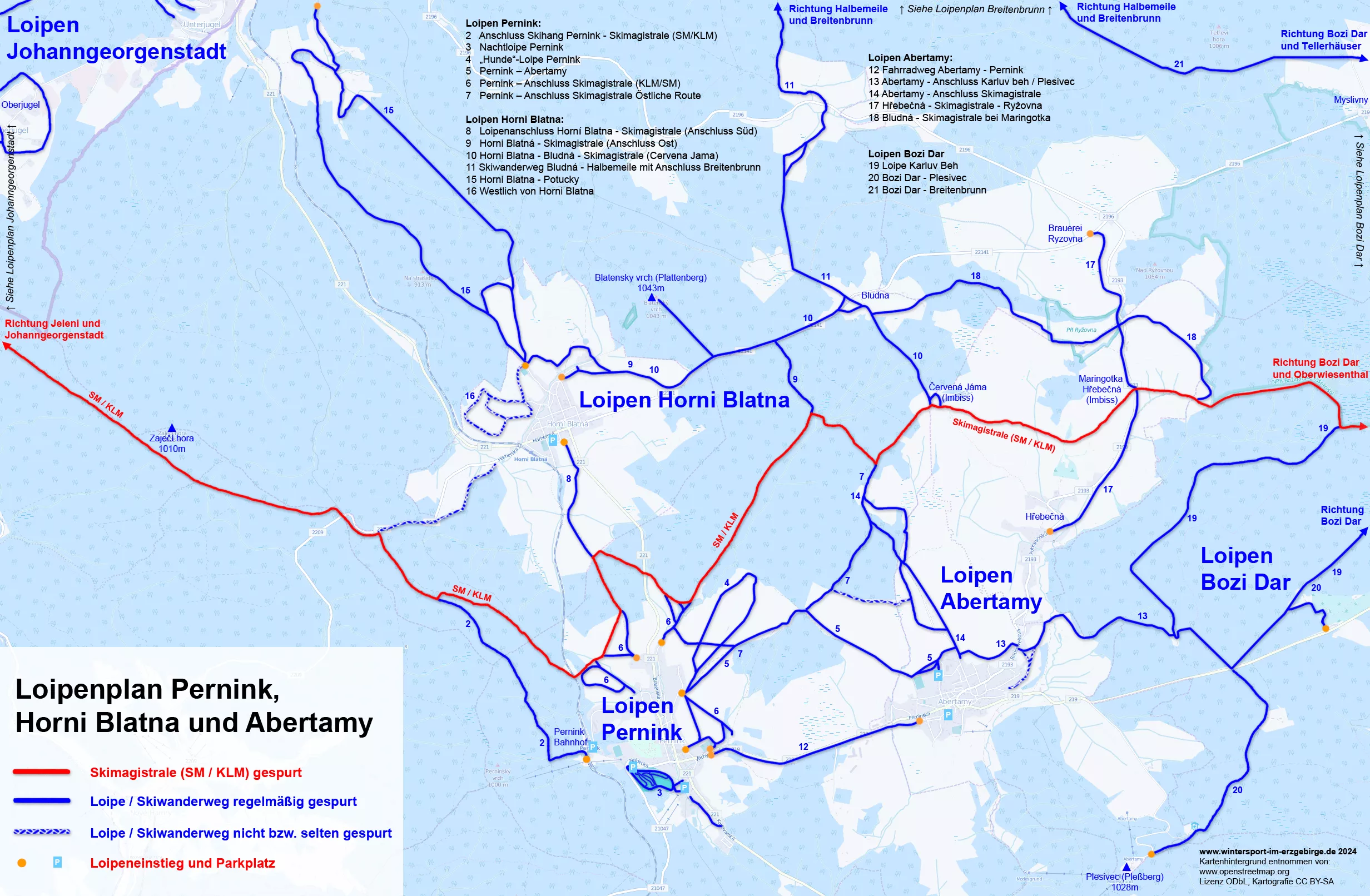 Loipenplan Pernink, Abertamy und Horni Blatna
