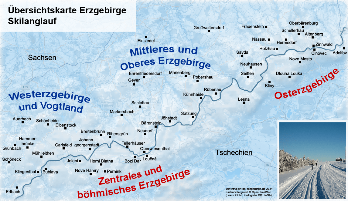 Übersicht Skilanglaufgebiete Erzgebirge und Vogtland