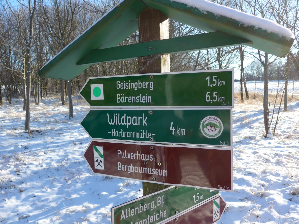 Skiwanderweg Bärenstein - Wegweiser nahe Altenberg