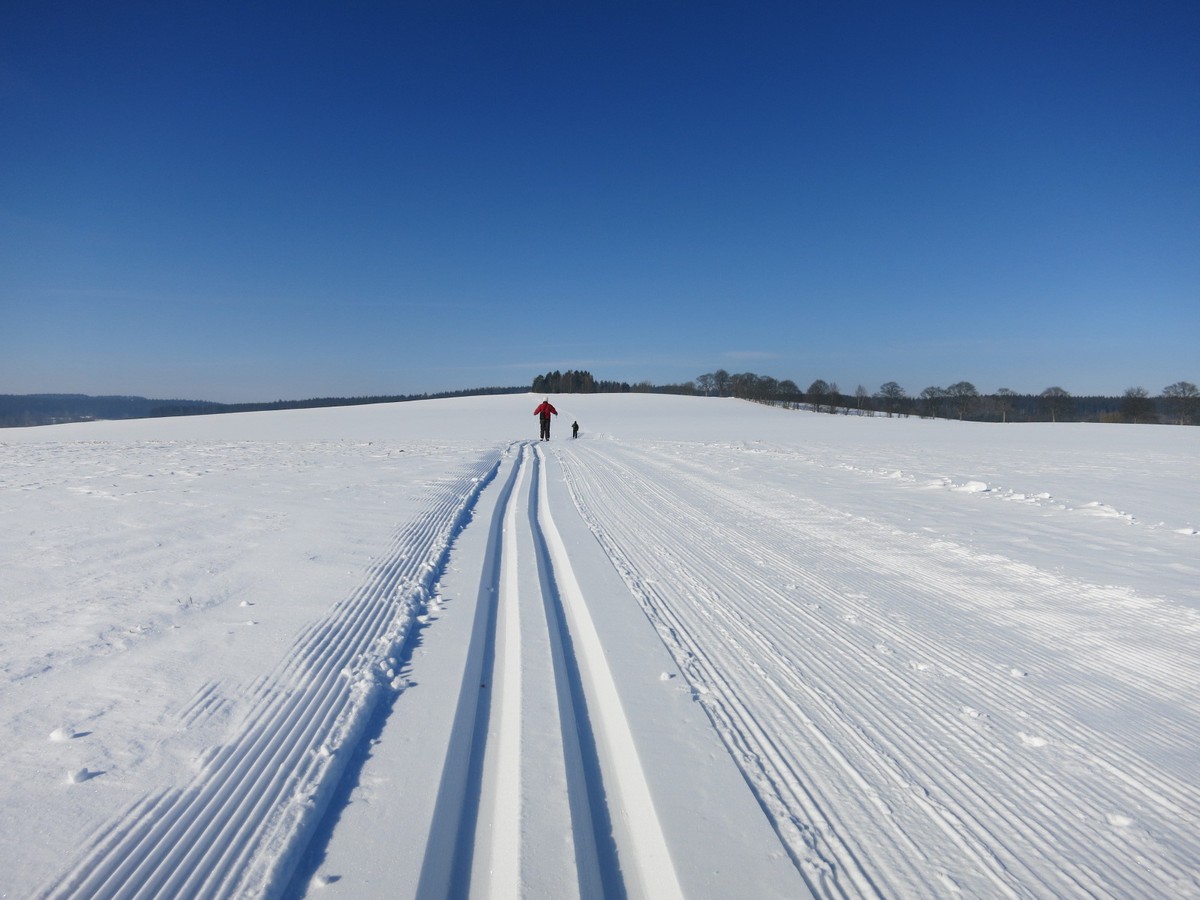 Loipe bei Schlettau auf dem Feld Richtung Kunzewald