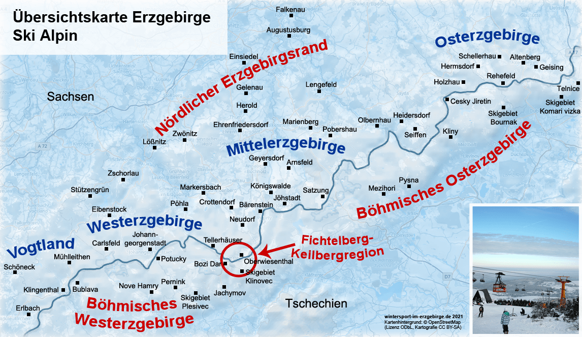 Übersicht Skigebiete im Erzgebirge und Vogtland
